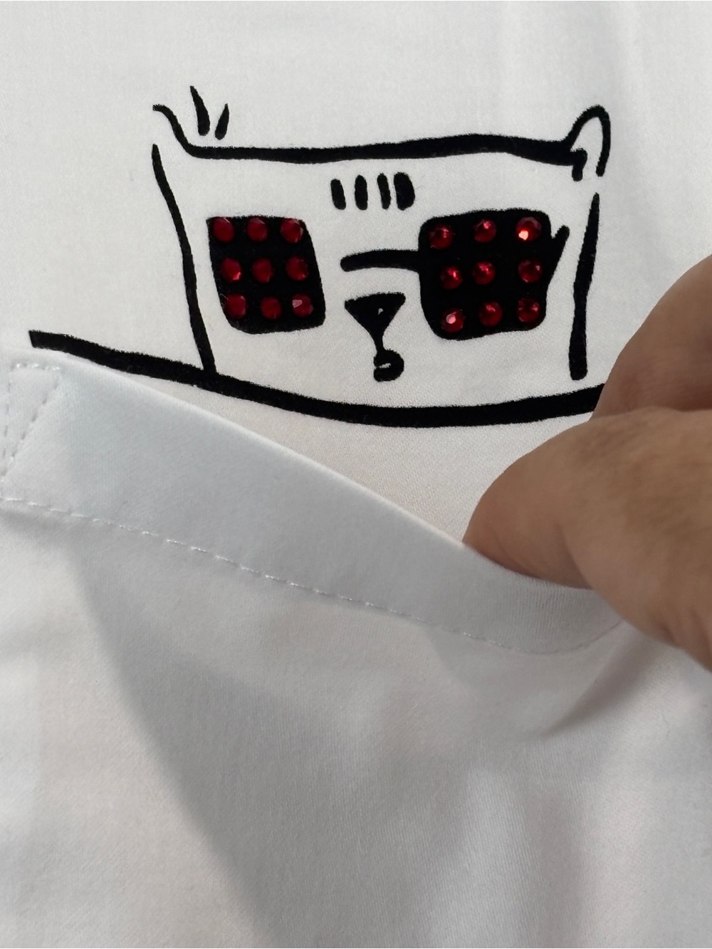 Dolcezza White Button Front Shirt M Artsy Graphic Pocket Collared Modern Art Top - Picture 5 of 17